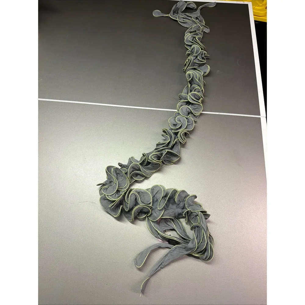 Powder Ruffle Scarf Grey Lime Green Lettuce Edge Viscose Textured Accessory NWT